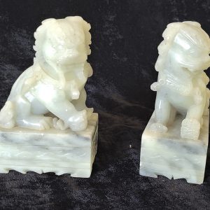Carved Marble Lion Bookends