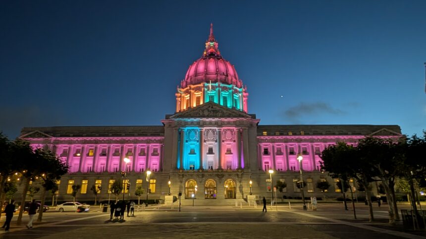 San Francisco City Hall lit up in Alliance for Smiles colors